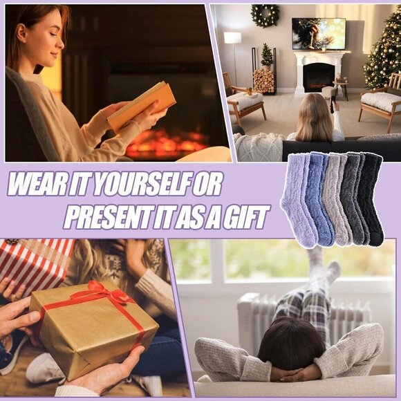 ⭐Womens Fuzzy Cozy Fluffy Slipper Pairs Solid Winter Warm Home Sleeping Socks - Picture 6 of 7